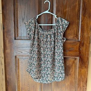 LC Lauren Conrad Black and Pink Floral Blouse